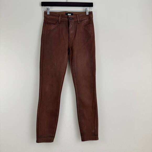 Paige Hoxton High Waist Ankle Skinny Pants Faux Leather Brown Size 25 READ - Picture 1 of 15